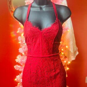 Sexy Lacey Red EXPRESS Eyelet Dress sz 4 Valentines Party Cocktail